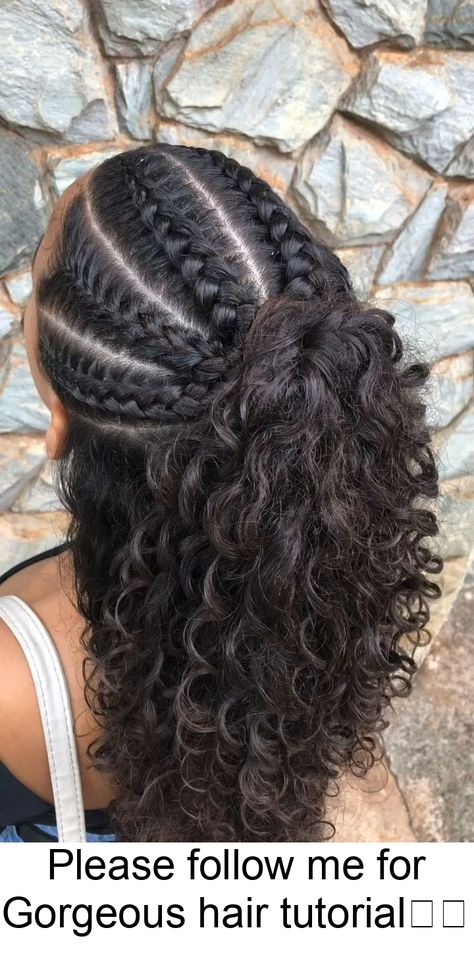 Please follow me for Gorgeous hair tutorial❤️❤️ French Plaits, Curly Hair Problems, Cute Hairstyles For Seven Year Olds, French Braids, Cute Curly Hairstyles, Curly Hair Styles Easy, Black Curly, Hairdos For Curly Hair, Mixed Hair