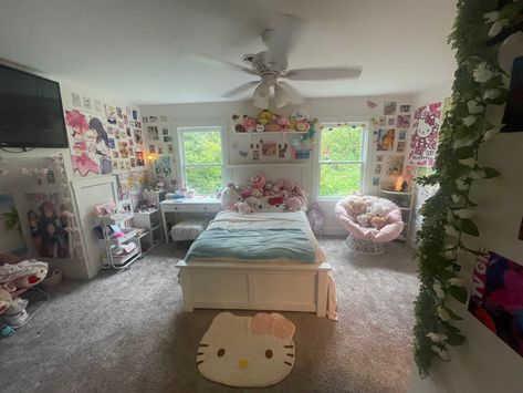 sanx / sanrio / rilakkuma / anime / madoka magica themed room! Need Room Ideas, Anime Themed House, Nostalgic Room Aesthetic, 2013 Room Aesthetic, Hello Kitty Room Bloxburg, Bedroom Ideas Pink Walls, She Shed Room Ideas, Girly Anime Room, Cute Room Anime