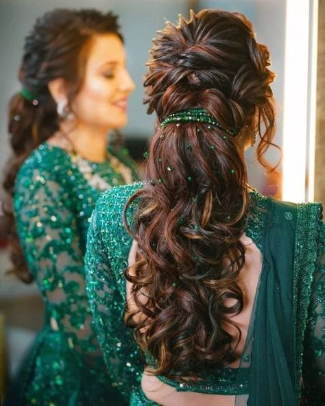 #Trending - Brides In Playful Ponytails Are Setting #BridalHairGoals! | WedMeGood Indian Bridal Reception Hairstyle, Wedding Reception Hairstyles, Reception Hairstyles, Bridal Ponytail, Hairstyles For Gowns, Stylish Ponytail, Engagement Hairstyles, Bridal Hairdo, Bridal Hair Buns