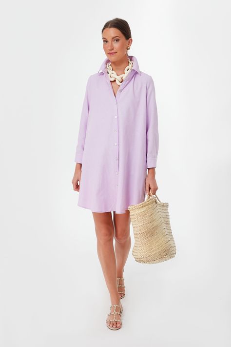 Lavender Oxford Harris Shirt Dress Linen Shirt Dress Outfit, Striped Shirt Dress Outfit, White Shirt Dress Outfit, Popped Collar, Travel Outfits Spring, Button Shirt Dress, Shirt Dress Outfit, Feminine Details, Lavender Dresses