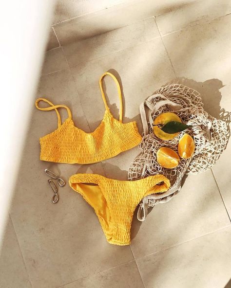 aesthetic , bikini , swimwear , yellow , cute , summer , photography , tumblr Tumblr, Swimsuit Aesthetic, Swimwear Aesthetic, Swimwear Photoshoot, Swimwear Photography, Swimsuits Photoshoot, Swimwear Shoot, Swim Brands, Flat Lay Photography