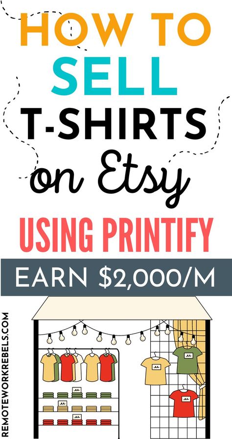 How to Sell t-shirts on Etsy using Printify. Make passive income selling t-shirts online from home. Follow this beginner guide to make and sell t-shirts even with zero design experience. How to design t shirts to sell. Sell print on demand t shirts on Etsy using the free Printify platform. Click to get started. Passive Income Tshirt, Cute Printed Shirts, How To Sell Print On Demand On Etsy, Make Money Selling Shirts, How To Sell Shirts Online, How To Start A Shirt Printing Business, How To Make Your Own T Shirt Design, How To Make Designs On Shirts, Photographing Clothes To Sell Online