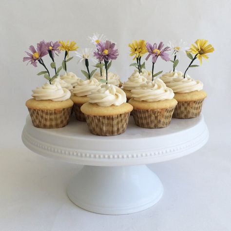 Wildflower Cupcake Toppers Surprise Flowers, Wildflower Birthday Party, Wildflower Cake, Wildflower Party, Wildflower Birthday, Pennant Garland, Flower Birthday Party, Wildflower Baby Shower, Wild One Birthday Party