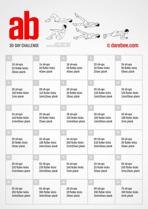 Ab Challenge Total Body Workout Plan, 30 Day Ab Workout, Side Fat Workout, Great Ab Workouts, 30 Day Ab Challenge, 6 Pack Abs Workout, Challenge Fitness, Gym Nutrition, Ab Workout Plan