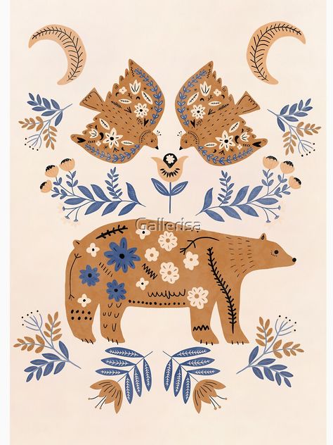 "Norwegian Folk Art | Scandinavian Folk Art | Modern Farmhouse | Swedish Folk Art | Woodland Animal | Nordic Wall Art" T-shirt by Gallerisa | Redbubble Norwegian Folk Art Pattern, Folk Art Tattoo Scandinavian, Norwegian Embroidery Patterns Folk Art, Scandinavian Motifs Folk Art, Swedish Folk Art Scandinavian Design, Scandinavian Folk Art Wallpaper, Norwegian Patterns Folk Art, Folk Animals Illustration, Bunny Folk Art