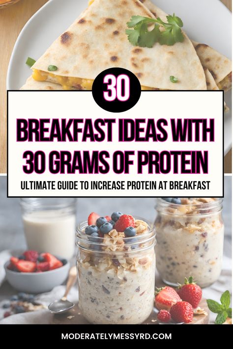 Over 30 breakfast ideas with 30 grams of protein: the ultimate guide to increasing protein intake at breakfast! I find breakfast to be the hardest to figure out how to reach the recommended 20-30 grams of protein per meal. Use this guide and these high protein recipes so you have the tools to do it easily! Essen, Protien Breakfast, High Protein Low Carb Breakfast, Protein Foods List, Healthy Protein Breakfast, High Protein Meal Plan, Healthy High Protein Breakfast, Protein Meal Plan, High Protein Breakfast Recipes