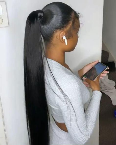 Slick Weave Ponytail, Slick Straight Ponytail, Long Slick Ponytail Weave, Back Ponytail Weave Slick, Straight Back Ponytail Black Women, No Part Ponytail Black Women, Long Slick Back Ponytail, Straight Hair Ponytail Ideas, Straight Back Ponytail