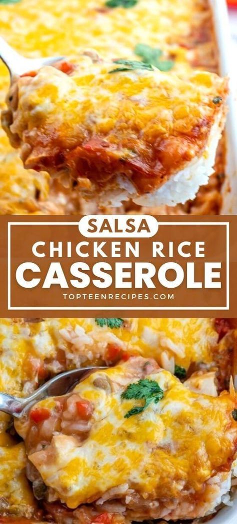 Salsa Chicken Rice Casserole - Top Recipes Chicken Rice Burrito, Chicken Casserole With Rice, Salsa Chicken Casserole, Casserole Dish Recipes, Casserole With Rice, Heaven In A Bowl, Mexican Rice Casserole, Healthy Chicken Casserole, Mexican Chicken And Rice