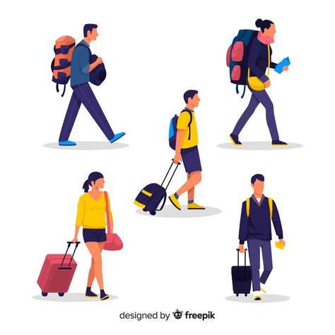 People traveling collection Vector | Free Download People Traveling, Travel People, People Cutout, Map World, Bag Illustration, Flat Design Illustration, Travel Icon, Travel Map, Travel Maps