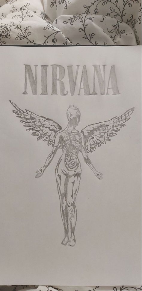 Simple Angel Drawing Sketch, Nirvana Painting Easy, Sketchbook Easy Drawings, Angel Drawings Sketches, Nirvana Angel Drawing, Nirvana In Utero Drawing, Cool Sketch Book Ideas Easy, Sui̇ci̇deboys Drawings, Crosswalk Drawing