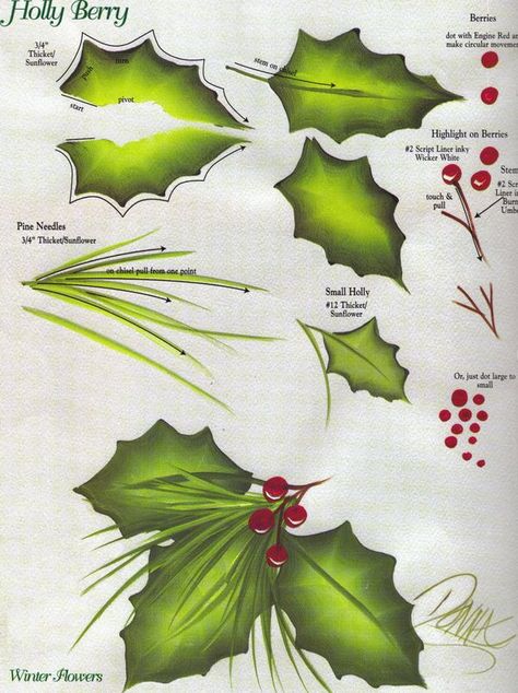 Toll Painting, Donna Dewberry Painting, Christmas Face Painting, Holly Leaves And Berries, Donna Dewberry, Tole Painting Patterns, Country Paintings, Holly Leaves, Holly Berry