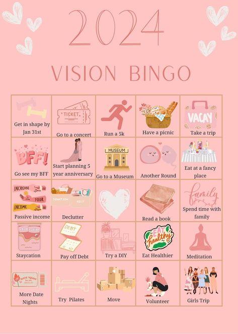 2024 Vision Board Bingo Template, Personal Goals Bingo Game, Aesthetic Vision Board Printable, Vision Board Activity, Vision Board Party Vision Board Party Games, July Vision Board, Mental Selfcare, Bingo Aesthetic, Printable Vision Board Template, Vision Board Activity, Vision Board Themes, Printable Vision Board, Bingo Books