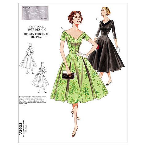 Vintage Dress Sewing Patterns, Vintage Vogue Patterns, Vogue Vintage, Petite Dress, Vogue Dress, Full Skirt Dress, Womens Vintage Dresses, Vogue Sewing, Vogue Pattern