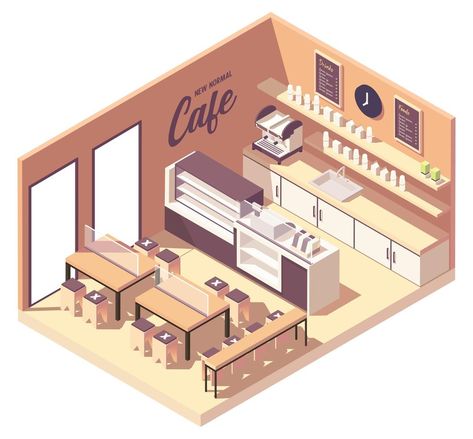 Small Cafe Floor Plan, Isometric Sketch, Cafe Floor Plan, Coffee Shop Tables, Table Sketch, Cafe Plan, Cartoon Building, Vector Coffee, Mini Cafe