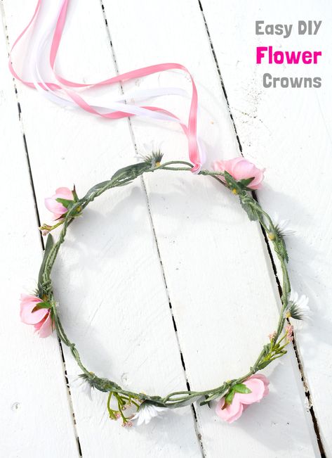 Flower Girl Headpiece Floral Crowns, Diy Flower Girl Crown, Easy Flower Crown Diy, Hair Wreaths Diy Floral Crowns, Diy Fake Flower Crown, Fairy Crowns Diy Headpieces, Diy Flower Crown Fake Flowers, How To Make Flower Crowns, Diy Flower Crown For Kids