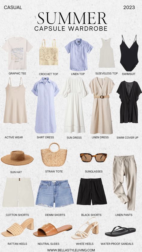 Summer Beach Wardrobe, Clothes For Summer For Women, Euro Summer Wardrobe, Beachy Capsule Wardrobe, Clothes For Summer Vacation, Nautical Capsule Wardrobe, Summer Weekend Capsule Wardrobe, Feminine Capsule Wardrobe Summer, Spain Capsule Wardrobe Summer