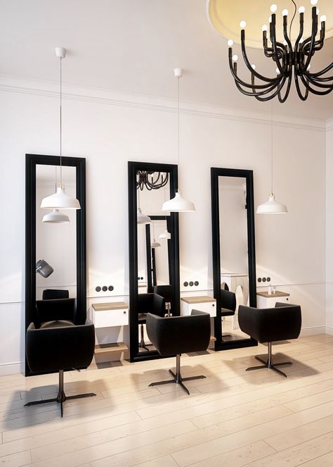 A black finish can turn any studio from YES to YEEEES! This simple yet effective salon is GOALS. Interior Design Philippines, Hair Salon Interior Design, Salon Interior Design Ideas, Interior Design Color Schemes, Beauty Salon Interior Design, Hair Salon Design, Hair Salon Interior, Salon Suites Decor, Interior Design Pictures