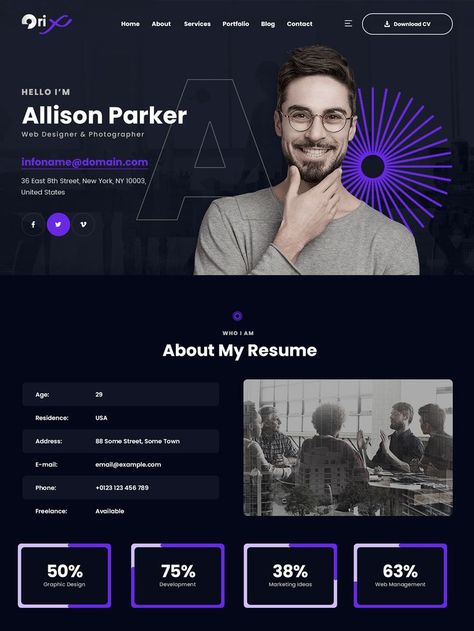 resume template | resume design | portfolio design | portfolio website design | psd free download | freelance resume | psd design photoshop | adobe xd design website | resume format for freshers | agency template design Video Editor Portfolio Website, Portfolio For Designer, Personal Page Design, Portfolio Grid Design, Ux Design Portfolio Website, Cv Website Design, Developer Portfolio Design, Graphics Designer Portfolio, Resume Website Design