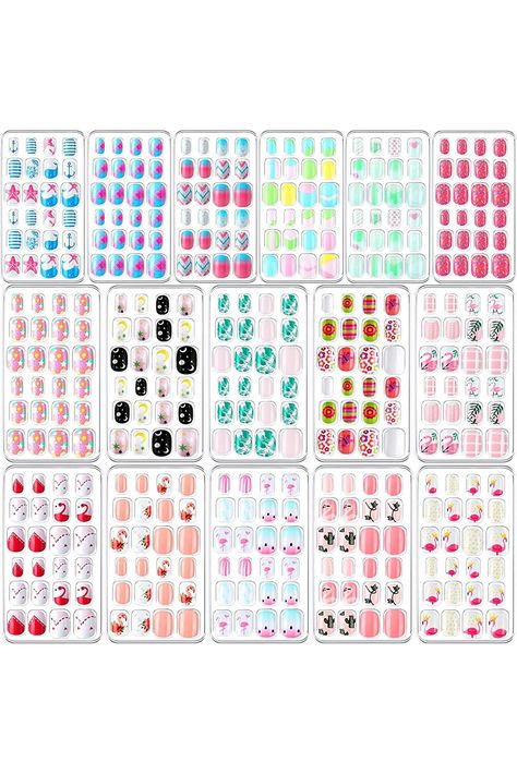 384 Pieces Kids Press on Nails Mini False Nails with Designs Press on Nails for Kids Stick on Short Fake Nails for Christmas Nail, 16 Boxes (Goose, Stripe) Short Nails Stick On, Kids Stick On Nails, Kid Press On Nails, Press On Nails Kids, Kids Press On Nails, Short Nails For Kids, Stick On Nails For Kids, Kids Fake Nails, Kiwi Nails