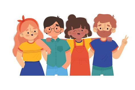 Together Illustration People, Four Friends Illustration, Different People Illustration, Human Illustration People, Friend Group Illustration, Group Of Friends Illustration, Best Friend Illustration, Friends Vector, Illustration Friends