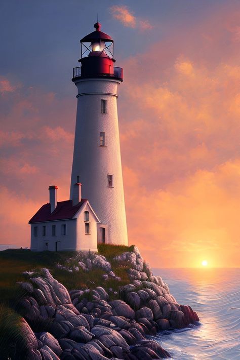 Picture was created by AI (Midjourney) Lighthouse Reference, Lighthouse With House, Lighthouse Aesthetic, Lighthouse Drawing, Lighthouse Photography, Lighthouses Photography, Oneplus Wallpapers, Lighthouse Photos, Lighthouse Pictures