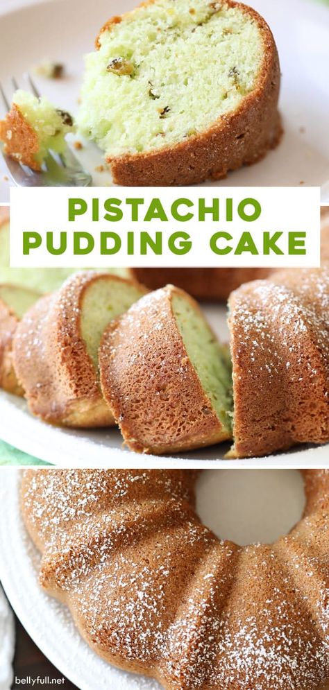 This Pistachio Cake recipe is a super easy dessert! Made with 7up soda and pudding, so it turns out so moist and tender, and baked in a bundt pan for a beautiful presentation. Pistachio Pudding Cake Easy, Pistachio Cake Recipe Easy, Pistachio Bundt Cake Recipes, Pistachio Dessert Cake, Pistachio Pudding Desserts, Pistachio Pudding Bundt Cake, Easy Pistachio Cake, Pistachio Bundt Cake, Pistachio Pudding Cake