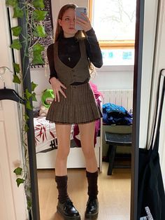 160 Looks ideas in 2022 | fashion outfits, fashion inspo, fashion Aesthetic Waistcoat Outfits, Waistcoat Outfits Aesthetic, How To Style A Brown Vest, Turtle Neck With Vest Outfit, Waistcoat Aesthetic Outfit, Mini Brown Skirt Outfit, Leg Warmer Skirt Outfits, Waistcoat Outfit Skirt, Skirt And Waistcoat Outfit