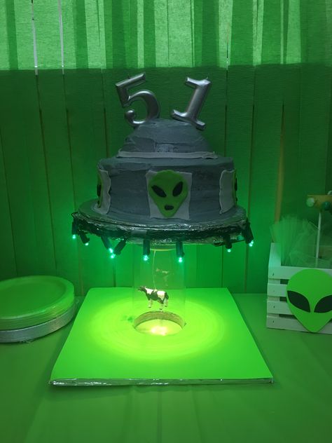 Alien Cakes Birthday, Space Party For Adults, Alien Theme Birthday Party, Alien Themed Cake, Alien First Birthday Party, Alien Cake Ideas, Cowboy Alien Party, Alien Themed Food, Alien Party Food
