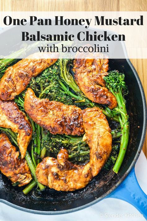 I have been completely obsessed lately with whipping up simple chicken and vegetable dishes in a skillet. It all started with this Balsamic Chicken, Mushroom, and Thyme and then this Lemon Chicken and... Chicken And Broccolini, Asparagus Skillet, Slender Kitchen, Chicken Mushroom, Simple Chicken, Honey Mustard Chicken, Mustard Chicken, Balsamic Chicken, One Pan