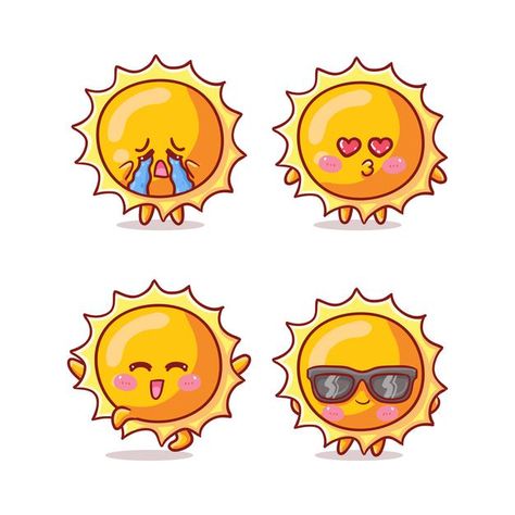 Kawaii, Sun Cartoon Drawing, Cute Sun Drawing, Cute Sun Illustration, Sun Reference, Tropical Sunglasses, Sun Doodle, Sun Character, Kawaii Sun