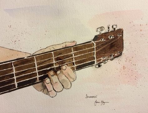 Guitar watercolour Watercolour Guitar, Watercolor Guitar, Guitar Watercolor, Paintings Easy, Hobbies To Try, Watercolor Paintings Easy, Dad Birthday Card, Guitar Art, Watercolor Inspiration