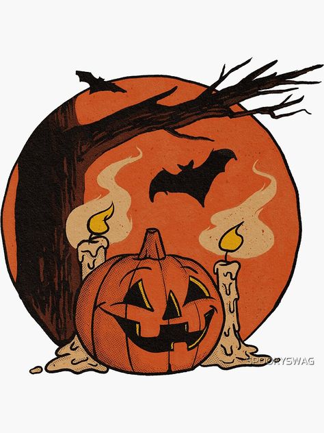 Desenhos Halloween, Vintage Halloween Art, Image Halloween, Vintage Pumpkin, Halloween Retro, Halloween Sticker, Halloween Artwork, Halloween Illustration, Halloween Painting