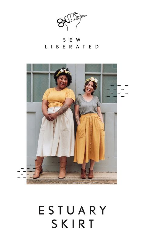 The Estuary Skirt is a beginner-friendly, body-friendly skirt pattern that you'll feel like wearing every day of the week. It comes in sizes 0-30 and features a comfortable elastic back. The pattern by @sewliberated includes button front placket, which can be sewn with buttonholes OR as a faux, buttonhole-free placket, makes this skirt a great project for all levels of sewists. And big ol' pockets - instructions for either patch pockets or in-seam pockets are provided. Sew Liberated, Silk Noil, Skirt Sewing Pattern, Merchant And Mills, Skirt Sewing, Womens Clothing Patterns, Effortless Outfit, Handmade Wardrobe, Paper Sewing Patterns