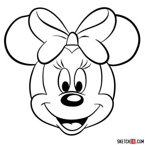 Let's make one more drawing of Minnie Mouse. In this short 10 steps guide you will learn how to sketch Minnie's face in front view. Drawing Of Minnie Mouse, Miney Mouse Drawing, Minnie Mouse Line Art, How To Draw Minnie Mouse Easy, Easy Minnie Mouse Drawing, Minnie Mouse Face Printable, How To Draw A Mickey Mouse, How To Draw Minnie Mouse Step By Step, How To Draw Minnie Mouse