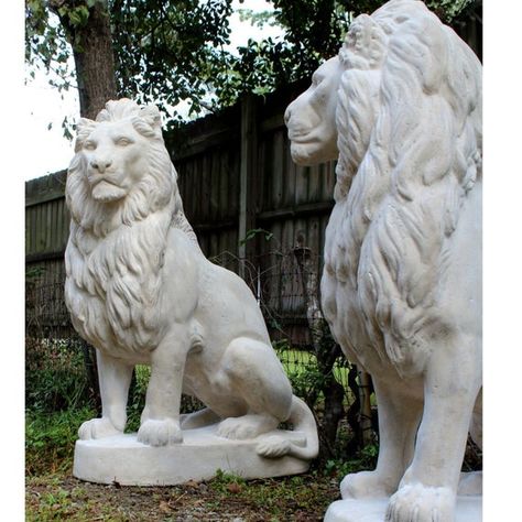 Front Of Mansion, Marble Mansion, Mansion Driveway, English Mansion, Mansion Estate, Stone Garden Statues, Lion Statue, Stone Lion, Life Size Statues