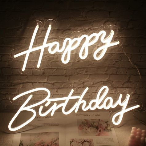 Light Letters Decor, Birthday Lights Decoration, Happy Birthday Neon Sign, Birthday Neon Sign, Happy Birthday Neon, Hapoy Birthday, Pink Party Theme, Birthday Room, Birthday Lights