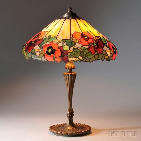 Mosaic Glass "Poppy" Table Lamp Attributed to Wilkinson 2692B, 138 | Skinner Auctioneers Stained Glass Lamp Shades, Lampe Art Deco, Shabby Chic Lamp Shades, Antique Lamp Shades, Victorian Lamps, Tiffany Style Lamp, Tiffany Lamp, Lampe Decoration, Decorative Table Lamps