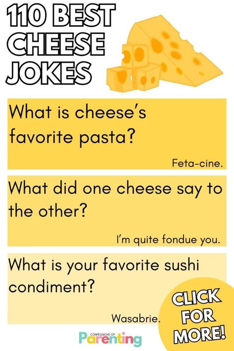 Crack up with 110 hilarious cheese jokes! From sharp cheddar puns to cheesy one-liners, this collection will have you smiling from ear to ear. Cheese Jokes, Pun Jokes, Cheese Puns, Sports Joke, Cheesy Jokes, Puns Jokes, Say Cheese, Sharp Cheddar, Jokes For Kids