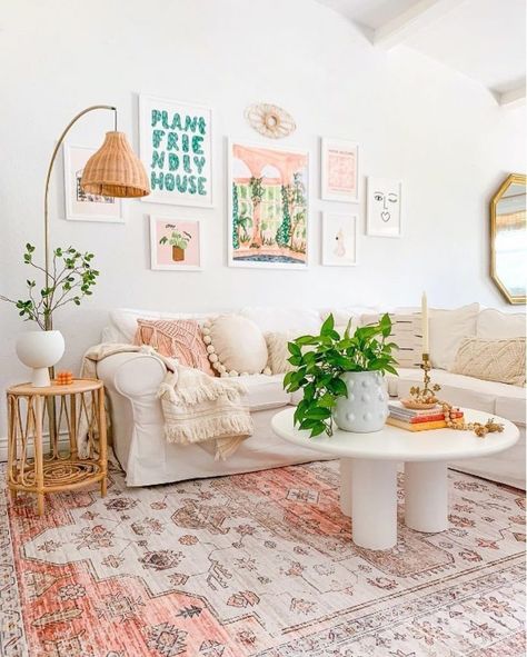 Girly Living Room Rug, Beige Couch Living Room Pop Of Color, Living Room Decor Pops Of Color, Apartment Room Inspiration Aesthetic, Living Room Designs Neutral With Pop Of Color, Apartment Decor Pops Of Color, Colorful Pastel Living Room, House Vibes Interior Design, Light And Colorful Living Room