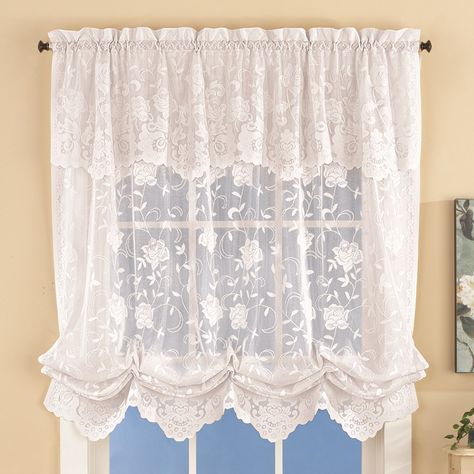 Lace Balloons, Tie Up Curtains, Tie Up Shades, Balloon Shades, Balloon Curtains, Ivory Curtains, Window Curtains Bedroom, Floral Lace Pattern, String Curtains