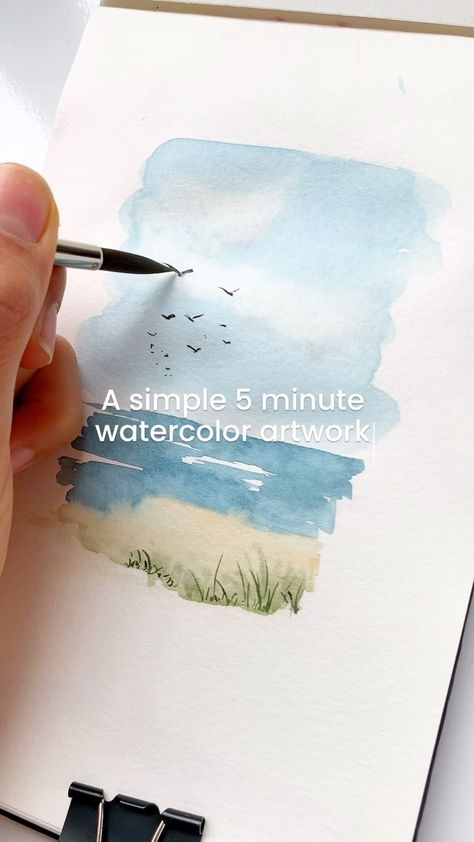 Marah Khudr | A very simple- no detail watercolor artwork that will literally only take you 5 minutes 🐚 #watercolorbeach #kuwait #watercolorbeaches… | Instagram Easy Landscape Paintings, Watercolor Beginner, Watercolor Video, Watercolor Paintings For Beginners, Diy Watercolor Painting, Watercolor Ocean, Watercolor Projects, Beach Watercolor, Watercolor Paintings Easy