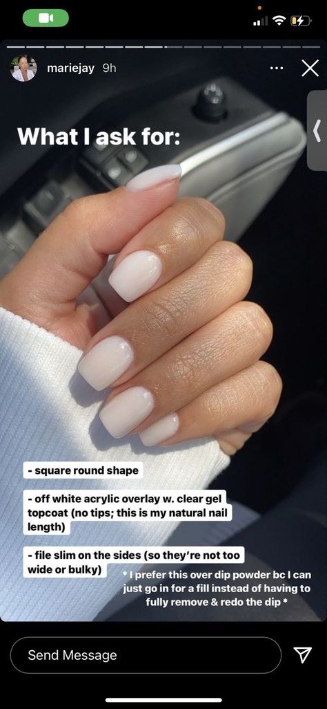 Acrylic With Gel Overlay, Dip Milky Nails, Wedding Nails For Bride Acrylic Short Square, Acrylic Overlay Short Nails, Short Acrylic Nails Overlay, Acrylic Gel Overlay Nails, Short Oval Neutral Nails, Short Nails Acrylic Overlay, Sns Dip Nails Colors