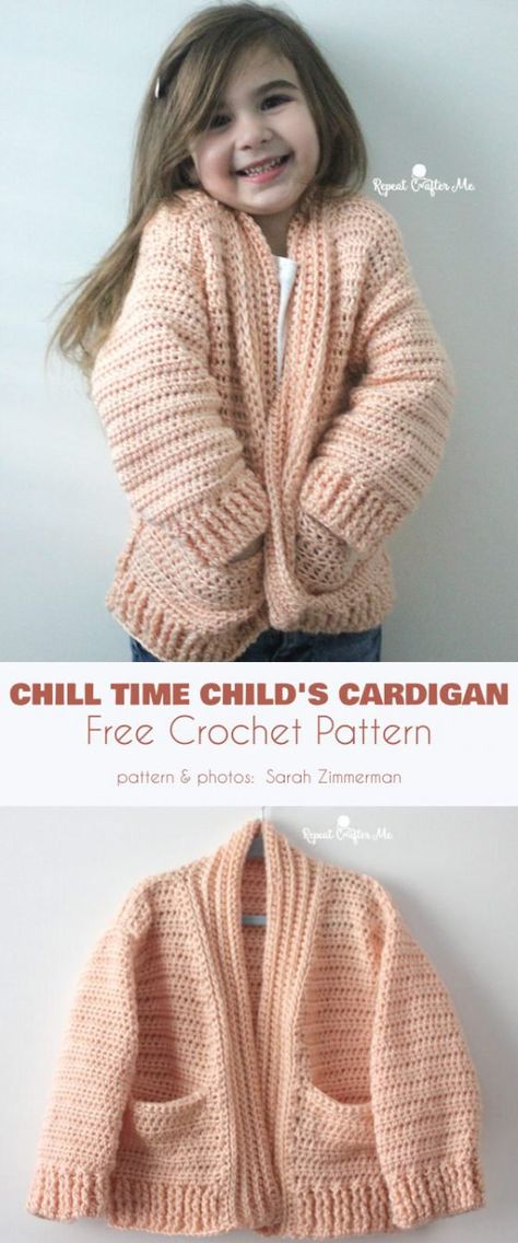 Chill Time Child's Cardigan Free Crochet Pattern Crochet Childs Sweater Free Pattern, Girls Crochet Sweaters, Crochet Sweater Pattern Free Kids, Childs Crochet Sweater Pattern Free, Crochet Sweater Girl, 2t Crochet Cardigan Pattern Free, Crochet Sweater Child, Cardigan Pattern Sewing Free, Crochet Girl Sweater Free Pattern