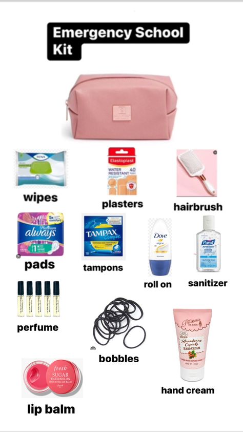 Thing To Bring To School, What To Put In A Emergency Kit, Things To Carry In School Bag, What I Keep In My School Bag, What To Bring For School, What To Pack For A Field Trip, School Essentials Bag, What To Bring In Your School Bag, What To Put In Your Emergency Kit