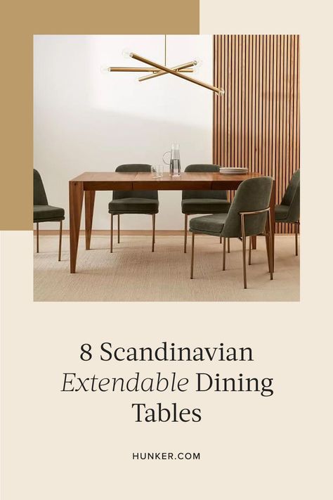 Here is a curated list of Scandinavian extendable dining tables for dining rooms, both large and small. #hunkerhome #scandinvian #dining #diningtables #scandinaviandiningtable Mid Century Modern Dining Room Table Extendable, Mid Century Scandinavian Dining Room, Mid Century Modern Dining Room Table, Dining Table Scandinavian, Scandi Dining Table, Scandi Dining Room, Nordic Dining Table, Extendable Dining Tables, Ikea Dining Table