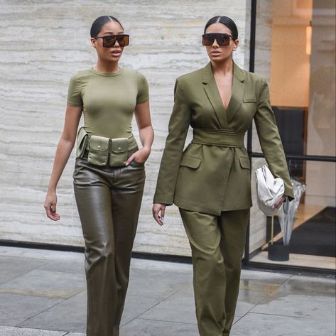 ELDIKA MAY on Instagram: “SEASON 4 @sundarbay x @charlotteemilysanders 🖤 Which fit do you prefer? Link is up in my bio, go check the pieces 😍” Army Green Outfit, Green Outfits For Women, Olive Green Outfit, Khakis Outfit, Look Kylie Jenner, Olive Clothing, Military Chic, Estilo Kardashian, Monochromatic Fashion