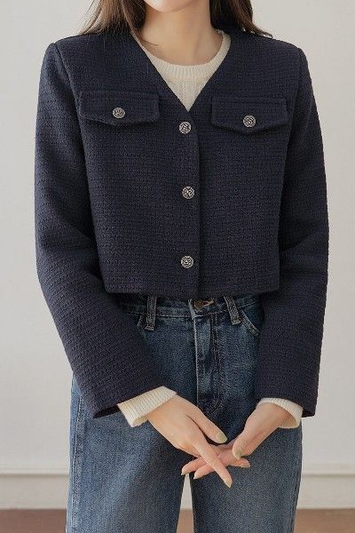 TWEE Hive Crop V Neck Tweed Jacket Korean Winter Outfits Casual, Date Outfit Korean, Korean Classy Outfits, Korean Winter Fashion, Korean Outfits Casual, Cropped Jacket Outfit, Korean Lifestyle, Winter Outfits Korean, Ladybug Outfits