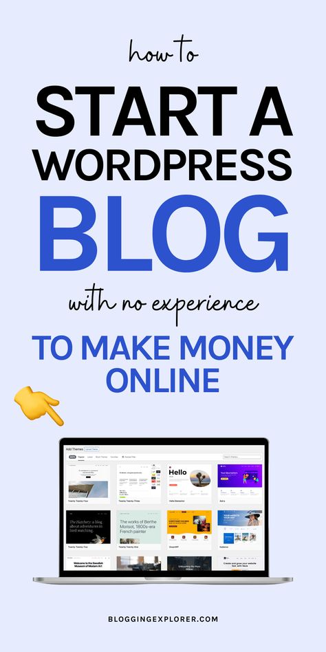 Figuring out how to start a profitable WordPress blog with no experience can be a big challenge. Your blog can bring in thousands of readers monthly, allowing your to make money blogging with affiliate marketing, display ad networks, and digital product sales, for example. So how do you start a blog and make money online? Check out my detailed step-by-step guide for beginners to launch your first WordPress blog in just 30 minutes. If you are new to blogging, don't miss this guide! How To Create A Blog Step By Step, How To Make Money In Pinterest, How To Blog And Make Money, How To Start A Blog And Make Money, Blogs To Follow, Start A Side Hustle, How To Blog, Blog Writing Tips, Start Blogging