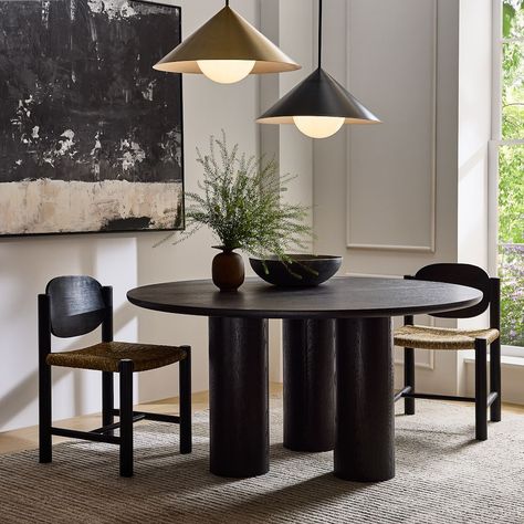 Branton Round Dining Table (60") Organic Modern Dining, Organic Modern Dining Table, Round Black Dining Table, Restoration Hardware Dining Room, Dining Room Banquette, 60 Round Dining Table, Black Round Dining Table, Modern Contemporary Dining, Dining Table Design Modern