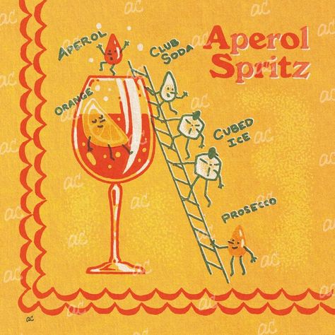 Aperol Spritz - Downloadable Cocktail Illustration | Patreon Aperol Spritz Wedding, Cocktail Signs, Art Cocktail, Cocktail Illustration, Cocktails Sign, Aperol Spritz, Wedding Styles, Acting, Napkins